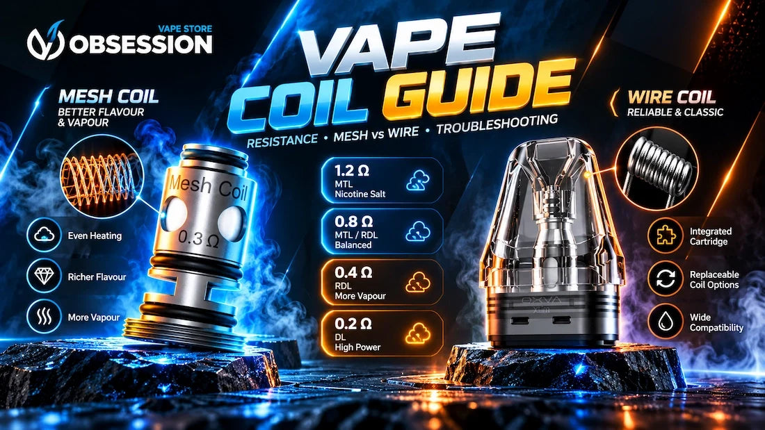 Vape Coil Guide in Egypt – Understanding Ohm Resistance, Mesh vs Wire Coils, MTL and DL vaping, coil troubleshooting and cartridge compatibility | OVSEG