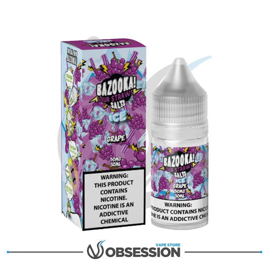 Bazooka Salt Ice GRAPE Sour Straws E-Liquid 30ml