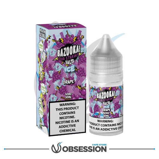 Bazooka Salt Ice Grape Sour Straws E - Liquid 30ml | Buy Online in Egypt | Obsession Vape Store
