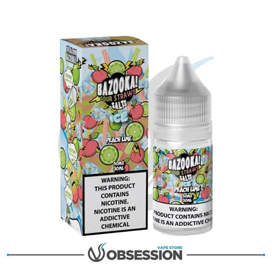 Bazooka Salt Ice Peach Lime Sour Straws E - Liquid 30ml | Buy Online in Egypt | Obsession Vape Store