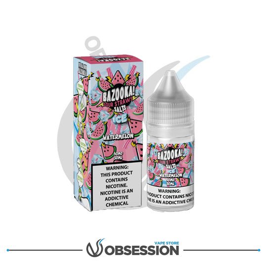 Bazooka Salt Ice Watermelon Sour Straws E - Liquid 30ml | Buy Online in Egypt | Obsession Vape Store