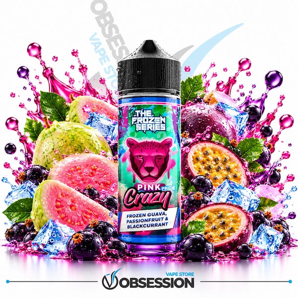 Ignite your senses with The Frozen Series Pink Crazy Frozen by Dr Vapes, now available at Obsession Vape Store—featuring a wildly exotic blend of frozen pink guava, tangy passionfruit, and rich blackcurrant, surrounded by splashing ice cubes and juicy tropical splashes for a refreshing, full-flavored vape.   