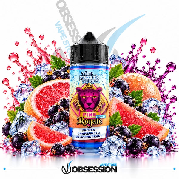 Experience regal coolness with The Frozen Series Pink Royale Frozen by Dr Vapes, now available at Obsession Vape Store—featuring an exquisite blend of zesty frozen grapefruit and rich blackcurrant, surrounded by crystal ice cubes and juicy citrus splashes for an invigorating, premium vape.   
