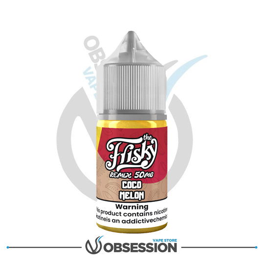 Flisky Remix 50mg Coco Melon vape juice bottle withObsession Vape Store logo.