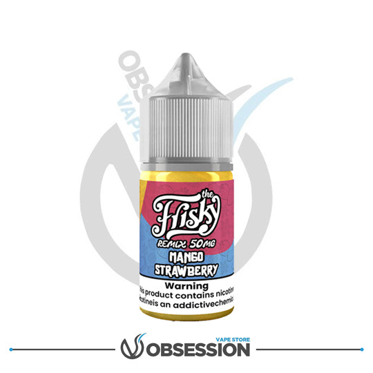 Flisky Remix 50mg Manco Strawberry vape juice bottle withObsession Vape Store logo on a white background