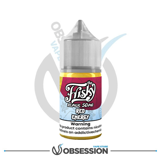 Flisky Remix 50 mg e-liquid bottle with red energy flavor on a white background
