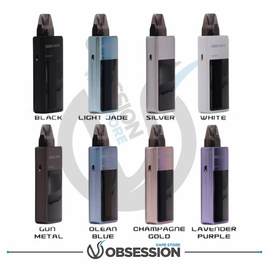 Vaping device in various colors with 'Obsession Vape Store' branding.