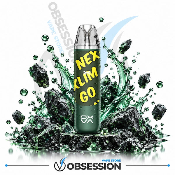 A green disposable vape device with yellow 'NEX KLIM GO.