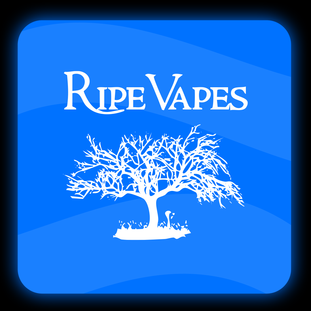 Logo of Ripe Vapes with a white tree silhouette on a blue background