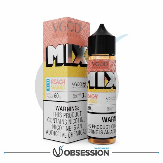 VGOD MIX Peach Mango vape juice bottle and packaging on a white background