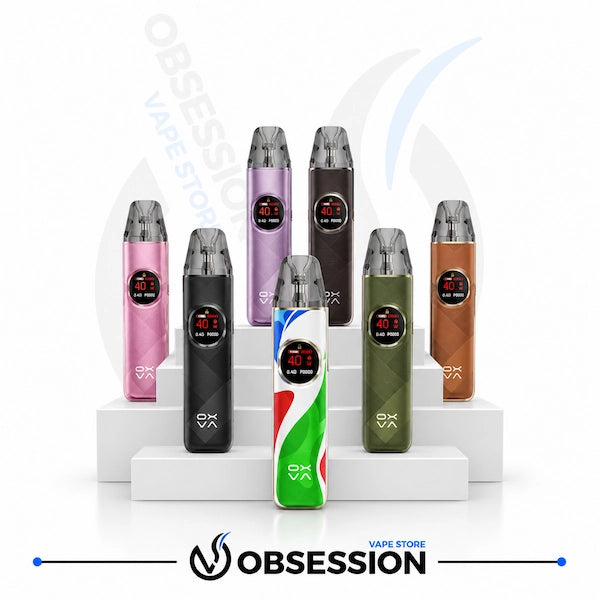 Oxva Nexlim 2 Pod System kits displayed in multiple colors on a white tiered platform against a white background.