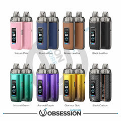 Various colored vape devices with 'Obsession Vape Store' branding on a white background.