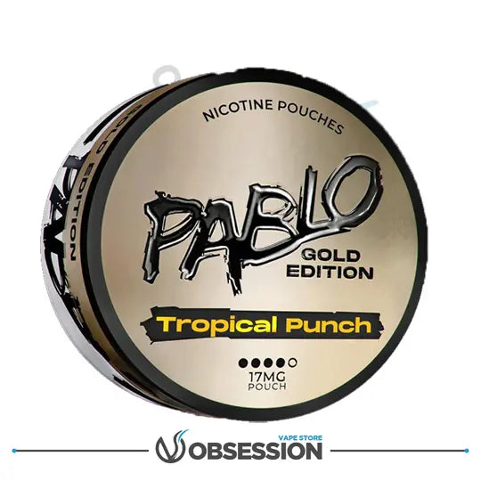 Pablo Gold Edition Tropical Punch nicotine pouches container on a white background