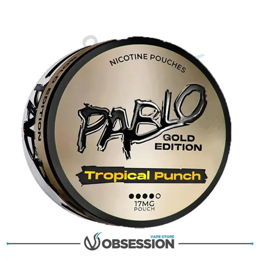 Pablo Gold Edition Tropical Punch nicotine pouches container on a white background