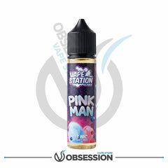 Vape juice bottle labeled 'Pink Man' by Vape Station on a white background with 'Obsession' branding.