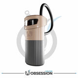 Beige and black vape device with 'Obsession' branding on a white background