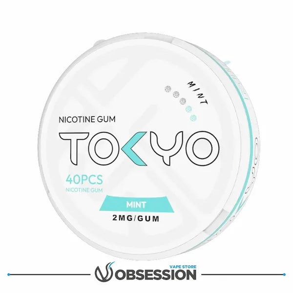Nicotine gum packaging with 'Tokyo' branding on a white background