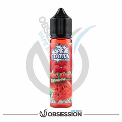Vape station red rum watermelon vape juice bottle on a white background with 'Obsession' branding.