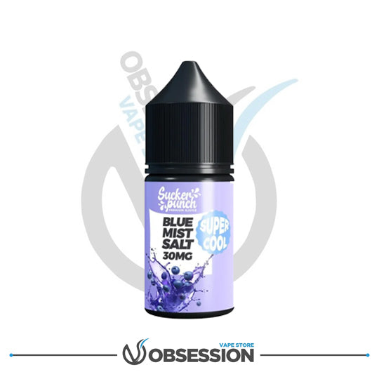 Vape juice bottle with blue label and black cap on a white background, featuring 'Obsession' branding.