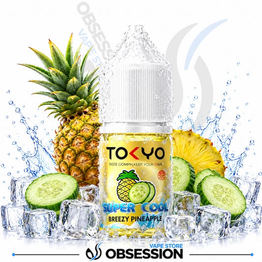TOKYO vape juice bottle with pineapple and cucumber graphics on a white background