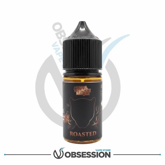 Vape juice bottle labeled 'Roasted' with Obsession Vape Store branding on a white background.