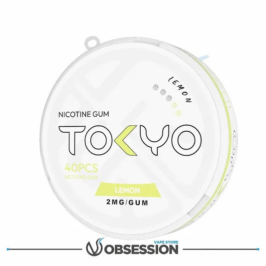 Pack of Tokyo Nicotine Gum with lemon flavor on a white background