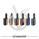 Assorted vape devices with 'Obsession Vape Store' branding on a white background