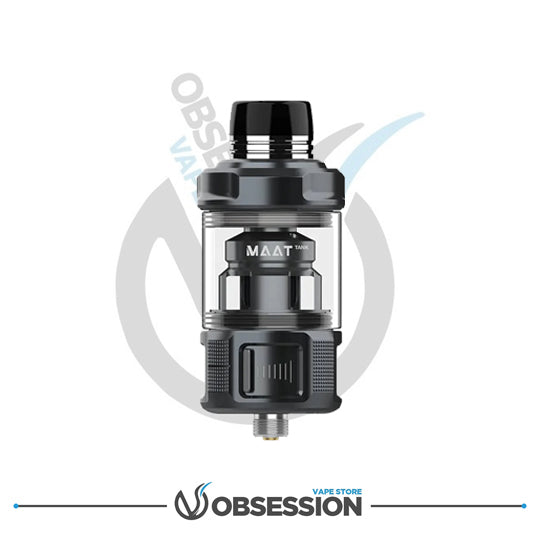 Black vape tank with 'MAAT' branding on a white background, featuring the Obsession Vape Store logo.