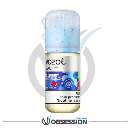 VOZOL vape juice bottle with blue label on a white background