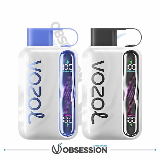 VOZOL vape device with digital display on a white background, featuring the brand 'Vape Store Obsession'.