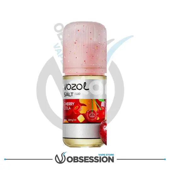 VOZOL Cherry Cola vape juice bottle with pink cap on a white background