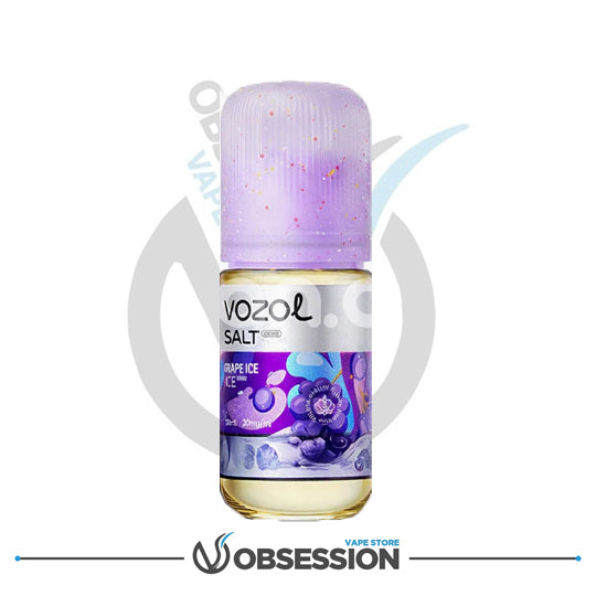 Vozol Salt vape juice bottle with grape ice flavor on a white background