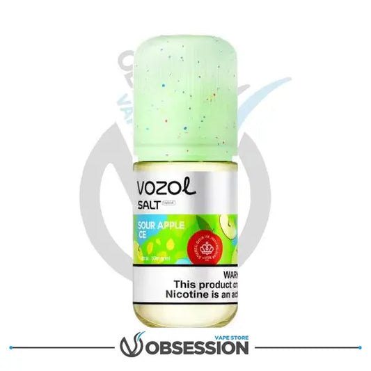 VOZOL vape device with green top and colorful label on a white background