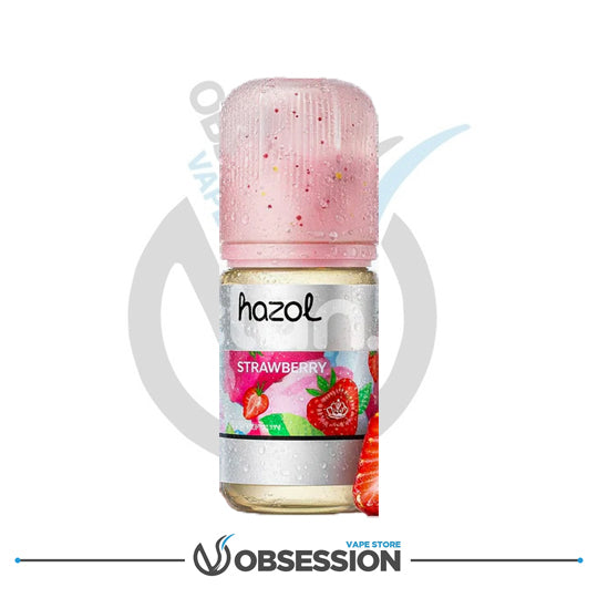 Vape device with pink top and strawberry flavor label on a white background