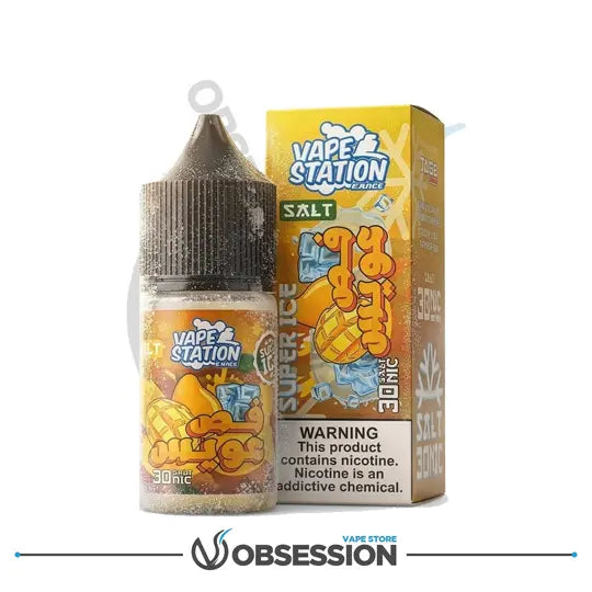 Vape Station salt nicotine bottle and packaging on a white background