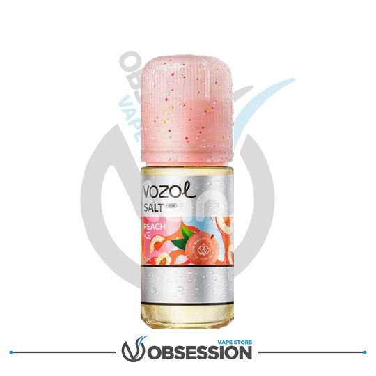 VOZOL vape juice bottle with peach flavor on a white background