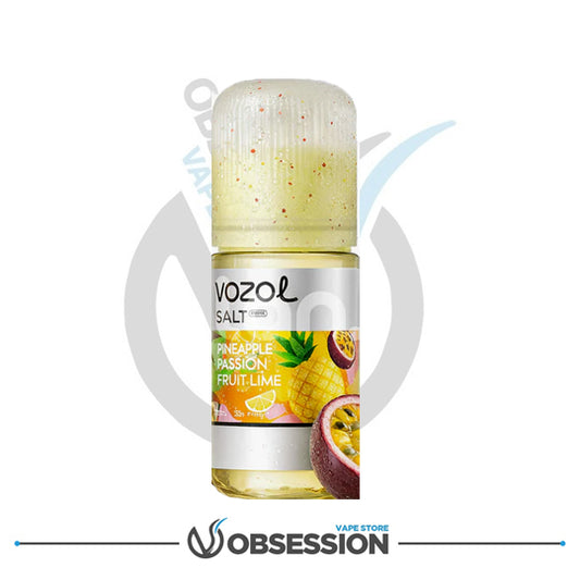 Vozol Pineapple Passion Fruit Lime vape juice bottle on a white background