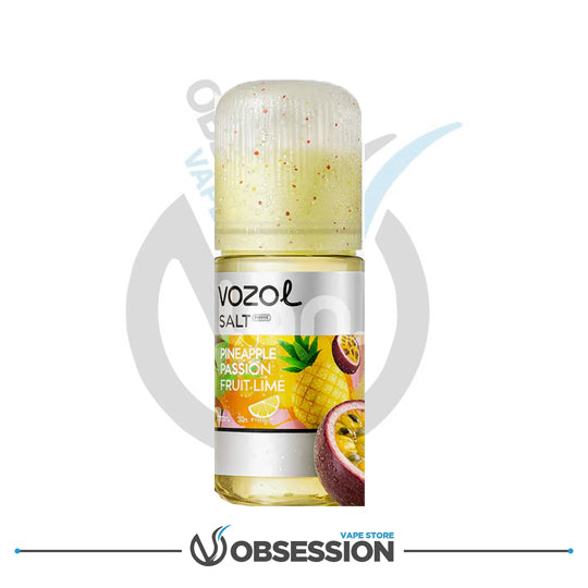 Vozol Pineapple Passion Fruit Lime vape juice bottle on a white background
