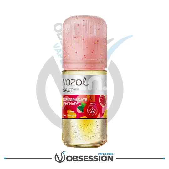 Vozol Pomegranate Lemonade vape juice bottle with pink top on a white background
