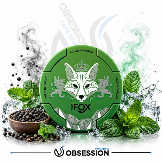 Green vape device with fox design surrounded by mint leaves and peppercorns, featuring the iFOX brand.