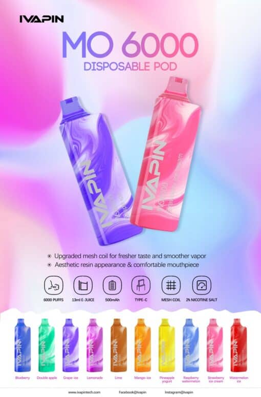 IVAPIN MO6000 DISPOSABLE POD 6000 PUFFS 20MG